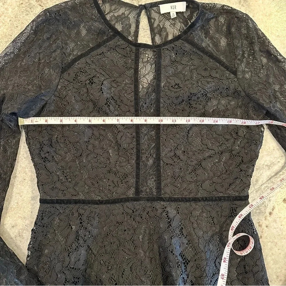 NSR Lace Long Sleeve Ruffle Cuff Black Sheer Mini Cocktail Dress Size Me… - Picture 7 of 12
